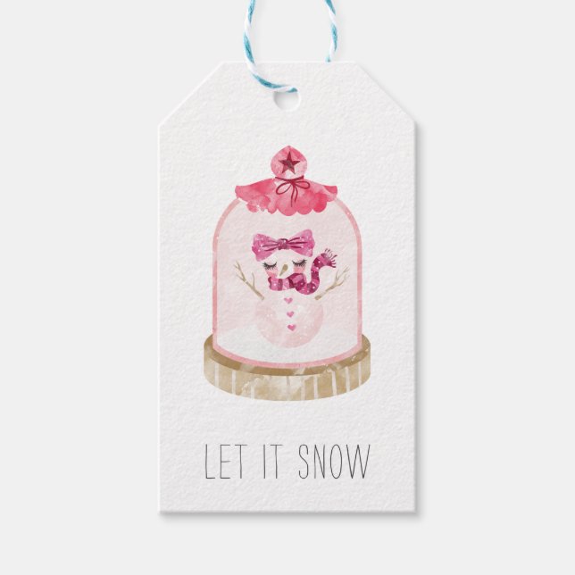 Pink Christmas Snow Globe Gift Tag (Front)