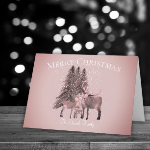 Pink Christmas Snow Photo Card
