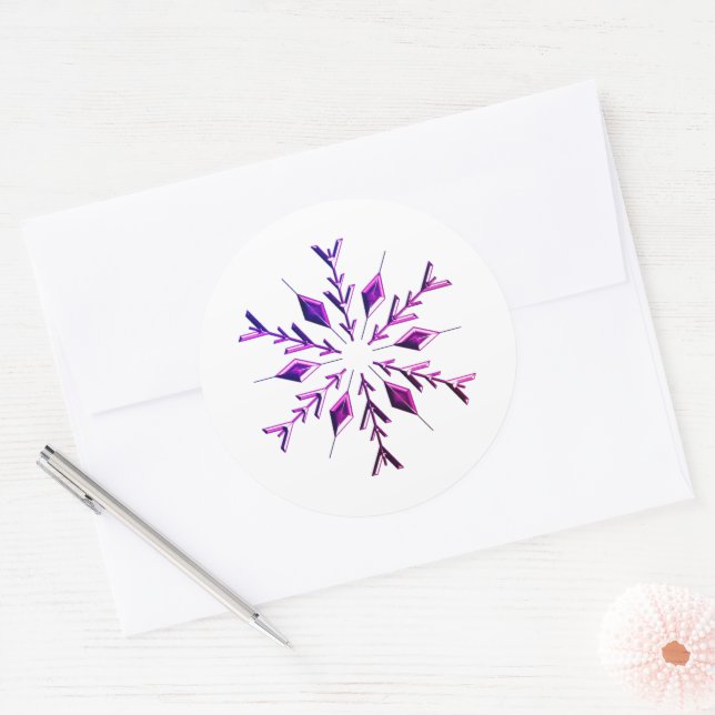 Pink Christmas Snowflake Classic Round Sticker (Envelope)