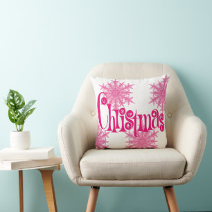 Pink Christmas Snowflake Home Decor Throw Pillow
