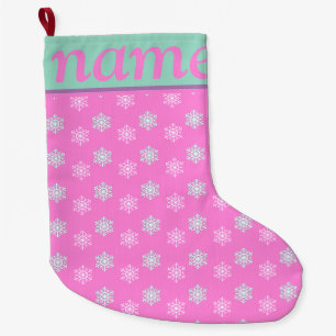 Pink Christmas snowflake  Large Christmas Stocking