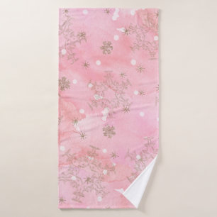 Pink Christmas Snowflakes Boho Pattern Bath Towel