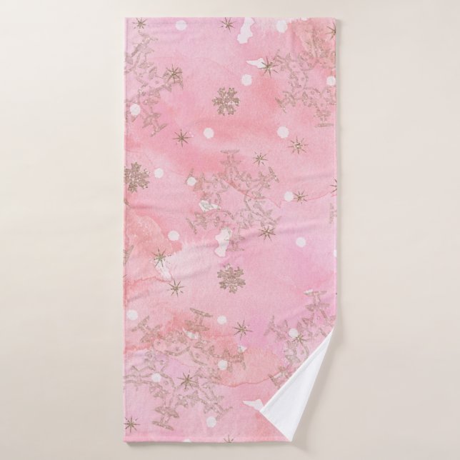 Pink Christmas Snowflakes Boho Pattern Bath Towel (Bath Towel)