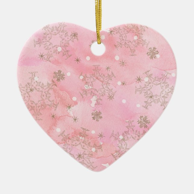 Pink Christmas Snowflakes Boho Pattern Ceramic Ornament (Front)