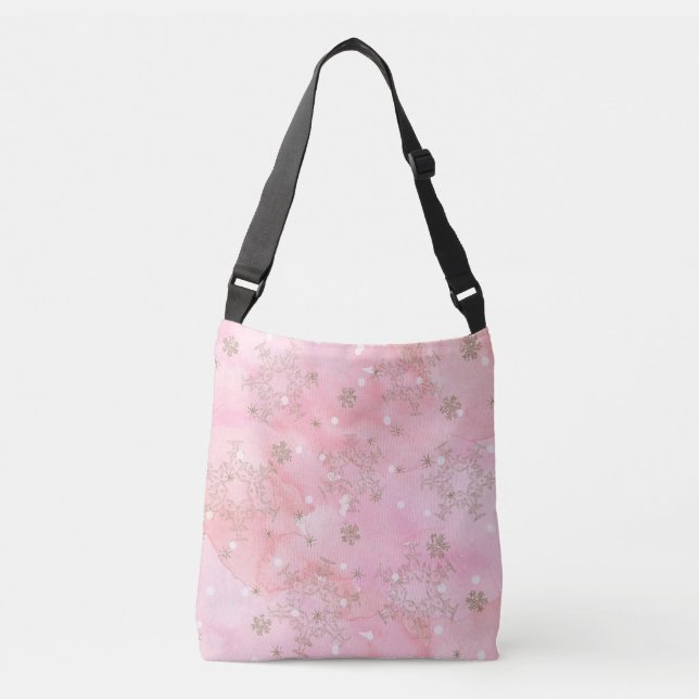 Pink Christmas Snowflakes Boho Pattern Crossbody Bag (Front)