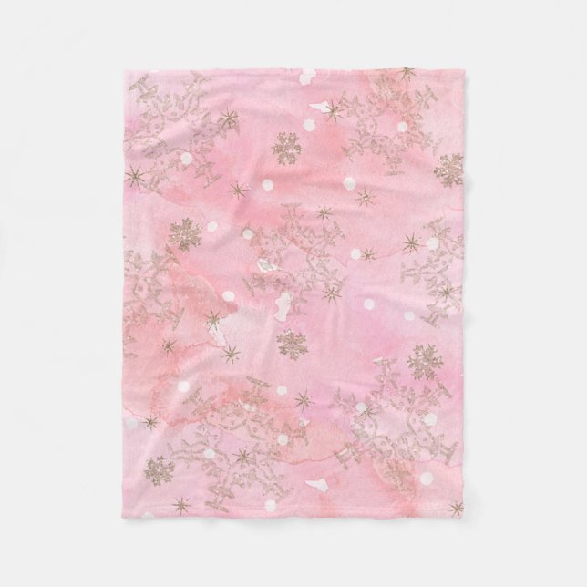 Pink Christmas Snowflakes Boho Pattern Fleece Blanket (Front)