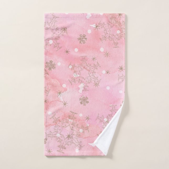 Pink Christmas Snowflakes Boho Pattern Hand Towel (Hand Towel)
