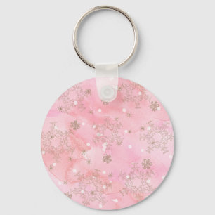 Pink Christmas Snowflakes Boho Pattern Key Ring