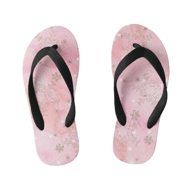 Pink Christmas Snowflakes Boho Pattern Kid's Thongs (Footbed)