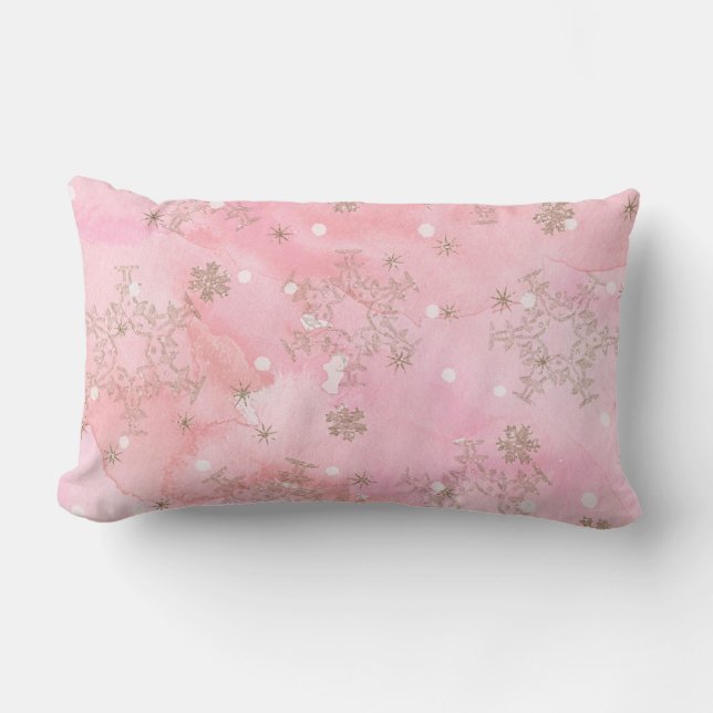 Pink Christmas Snowflakes Boho Pattern Lumbar Cushion (Front)