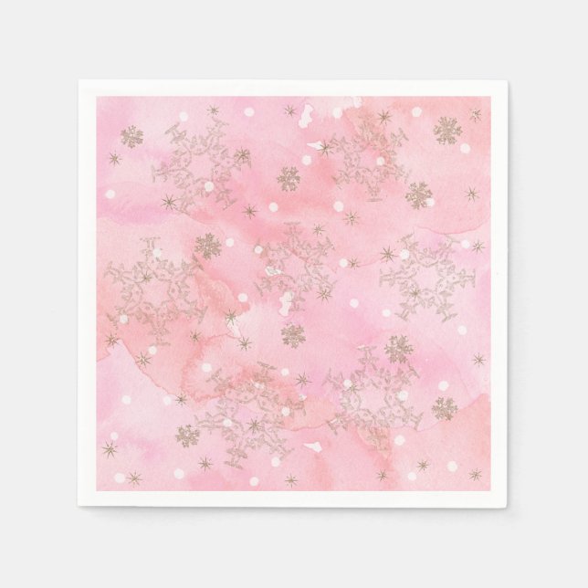 Pink Christmas Snowflakes Boho Pattern Napkin (Front)