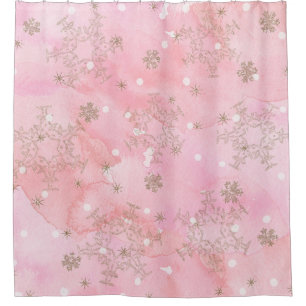 Pink Christmas Snowflakes Boho Pattern Shower Curtain