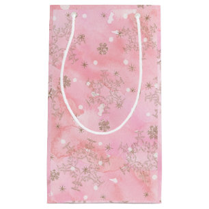 Pink Christmas Snowflakes Boho Pattern Small Gift Bag