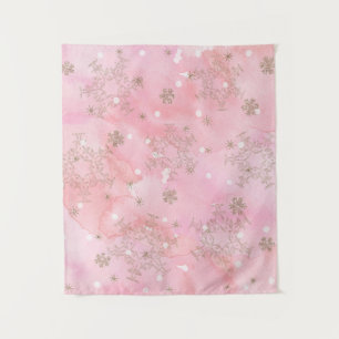 Pink Christmas Snowflakes Boho Pattern Tapestry