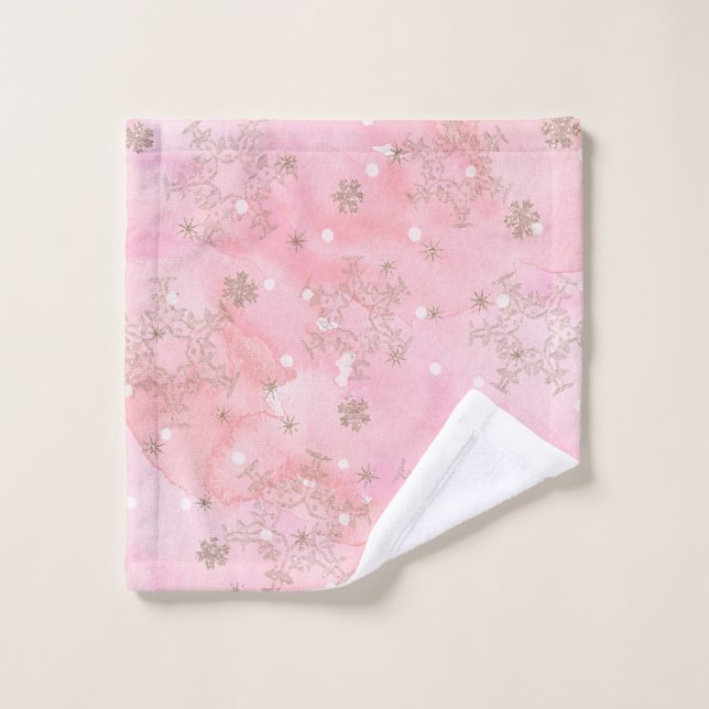 Pink Christmas Snowflakes Boho Pattern Wash Cloth (Wash Cloth)
