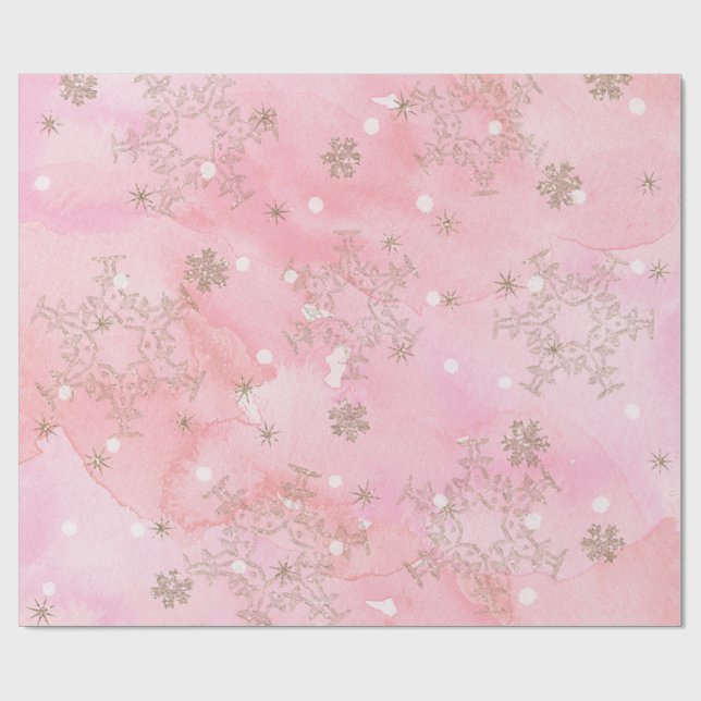 Pink Christmas Snowflakes Boho Pattern Wrapping Paper (Flat)