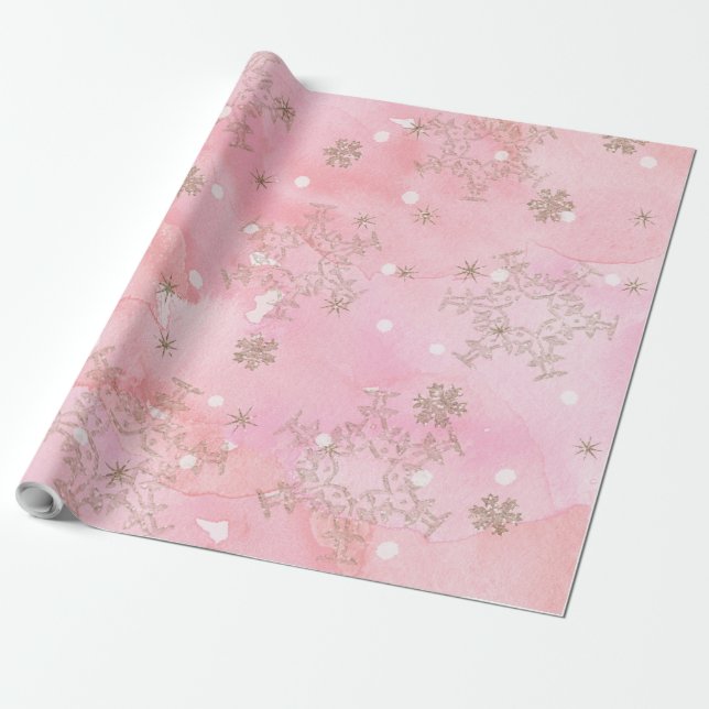 Pink Christmas Snowflakes Boho Pattern Wrapping Paper (Unrolled)