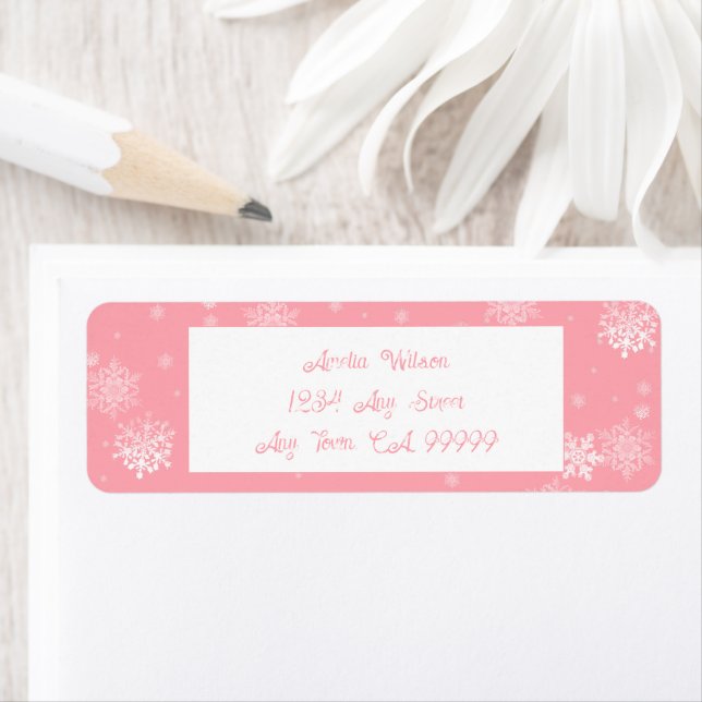 Pink Christmas Snowflakes Label Return Address Label (Insitu)
