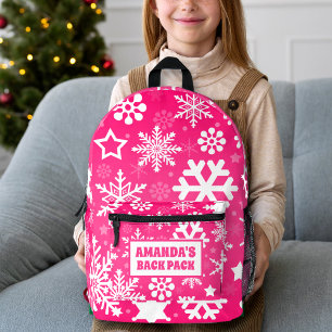 Pink Christmas Snowflakes Personalised Kids Printed Backpack
