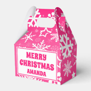 Pink Christmas Snowflakes Personalized Kids Party Favour Box