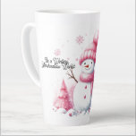 Pink Christmas Snowman Marshmallow World  Latte Mug<br><div class="desc">If you appreciate a pink Christmas holiday design you'll love this pink snowman made of marshmallows adorned in pink hat and scarf with twig arms. Random pink snowflakes fluttering down around him with pink marshmallows beside him along with a pink Christmas tree. The message says 'It's a wintery marshmallow world'...</div>