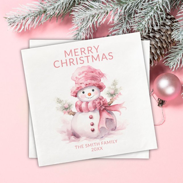 Pink Christmas Snowman Party Napkin (Creator Uploaded)