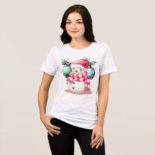 Pink Christmas Snowman Tri-Blend Shirt
