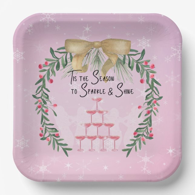 Pink Christmas Sparkle and Shine Paper Plate (Front)