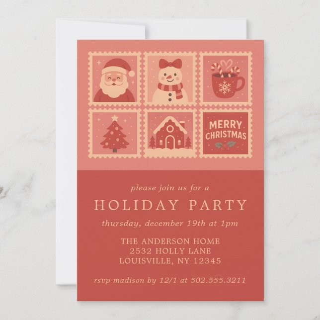 Pink Christmas Stamp Collage Invitations (Front)