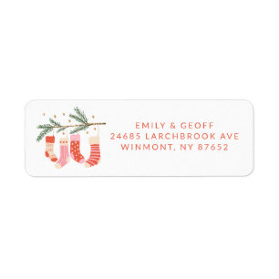 Pink Christmas Stockings Custom Return Address Label