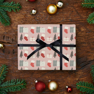 Pink Christmas Stockings Wrapping Paper
