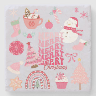 Pink Christmas Stone Coaster