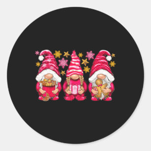 Pink Christmas Three Gnomes Merry Christmas Men Wo Classic Round Sticker