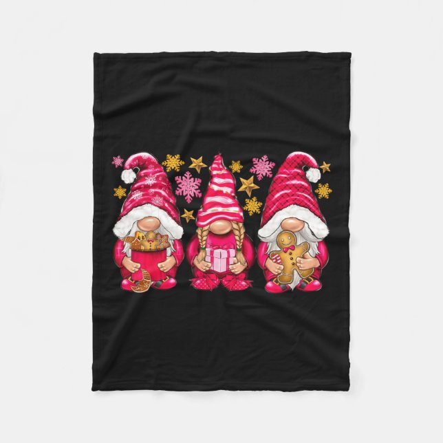Pink Christmas Three Gnomes Merry Christmas Men Wo Fleece Blanket (Front)