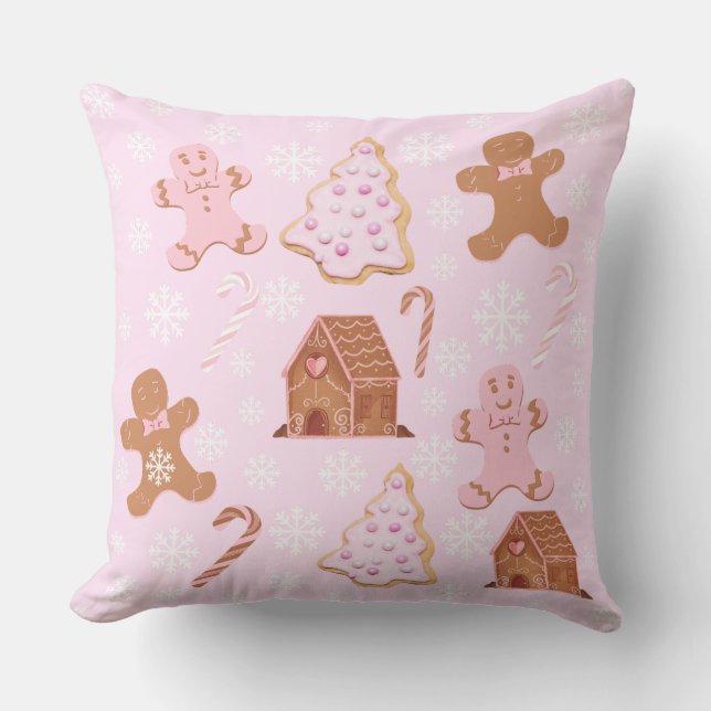 Pink Christmas Throw Pillow (Front)
