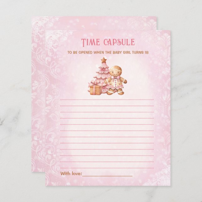 Pink Christmas Time Capsule Card Baby Shower (Front/Back)