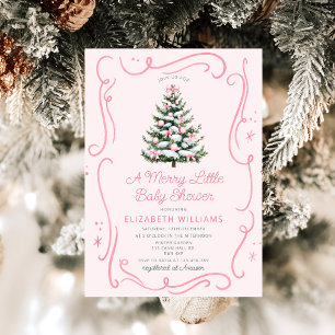 Pink Christmas Tree A Merry Little Baby Shower Invitation