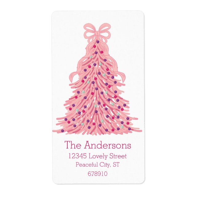 Pink Christmas Tree and Bow Return Address  (Front)