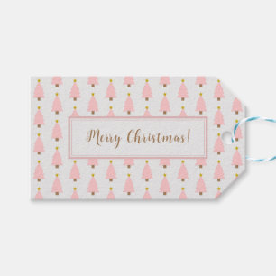 Pink Christmas Tree and Golden Star Gift Tag