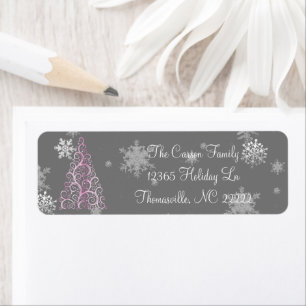 Pink Christmas Tree and Snowflakes Address Labels