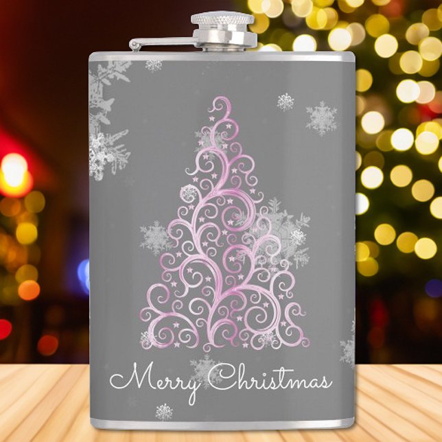 Pink Christmas Tree and Snowflakes Flask (Pink Christmas Tree and Snowflakes Flask)