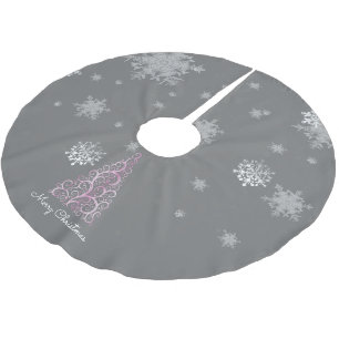 Pink Christmas Tree and Snowflakes Tree Skirt