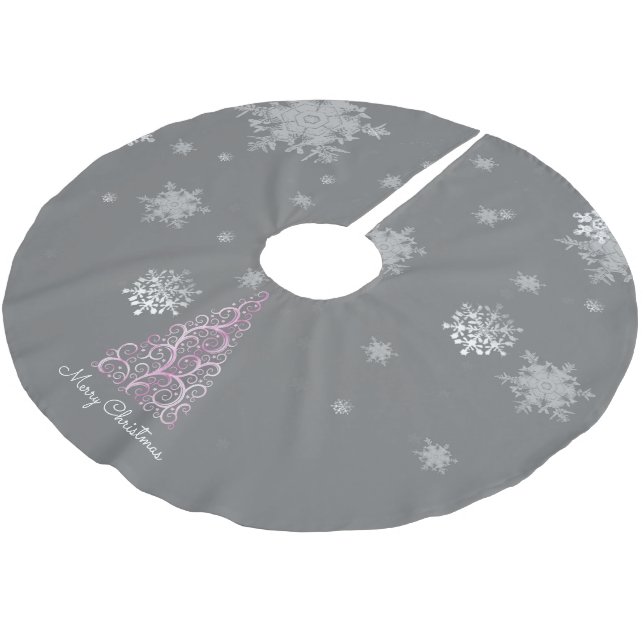 Pink Christmas Tree and Snowflakes Tree Skirt (Angled)