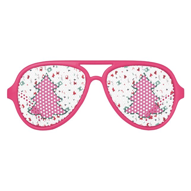 Pink Christmas Tree  Aviator Sunglasses (Front)