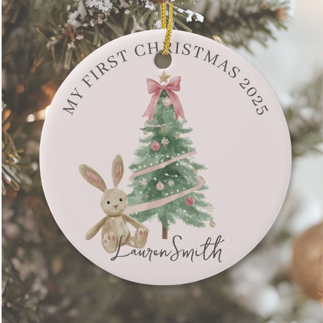 Pink Christmas Tree Baby Girl First Christmas Ceramic Ornament (Creator Uploaded)