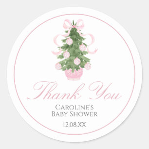 Pink Christmas Tree Baby Shower Sticker