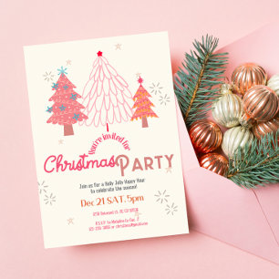 Pink Christmas tree boho Invitation