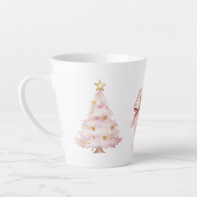 Pink Christmas Tree Bow Latte Mug (Left)