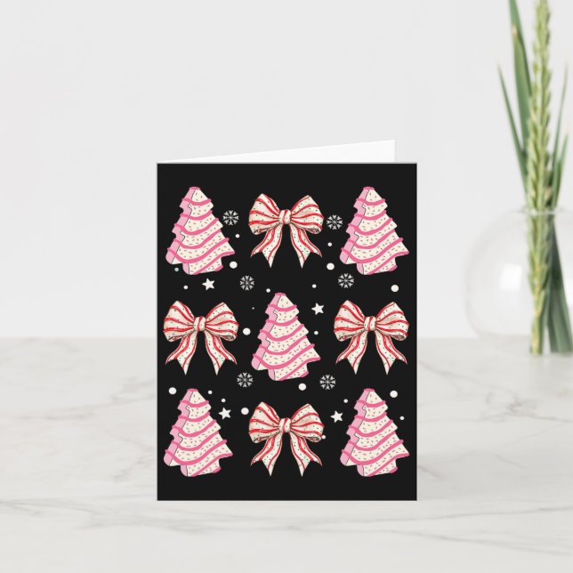 Pink Christmas Tree Cake Trendy Coquette Bow Chris Card (Front)