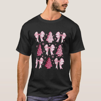 Pink Christmas Tree Cake Trendy Coquette Bow Chris T-Shirt